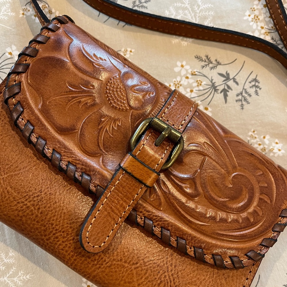 Patricia Nash Torri Florence Crossbody Elegant Brown Leather Crossbody Bag - Picture 2 of 5